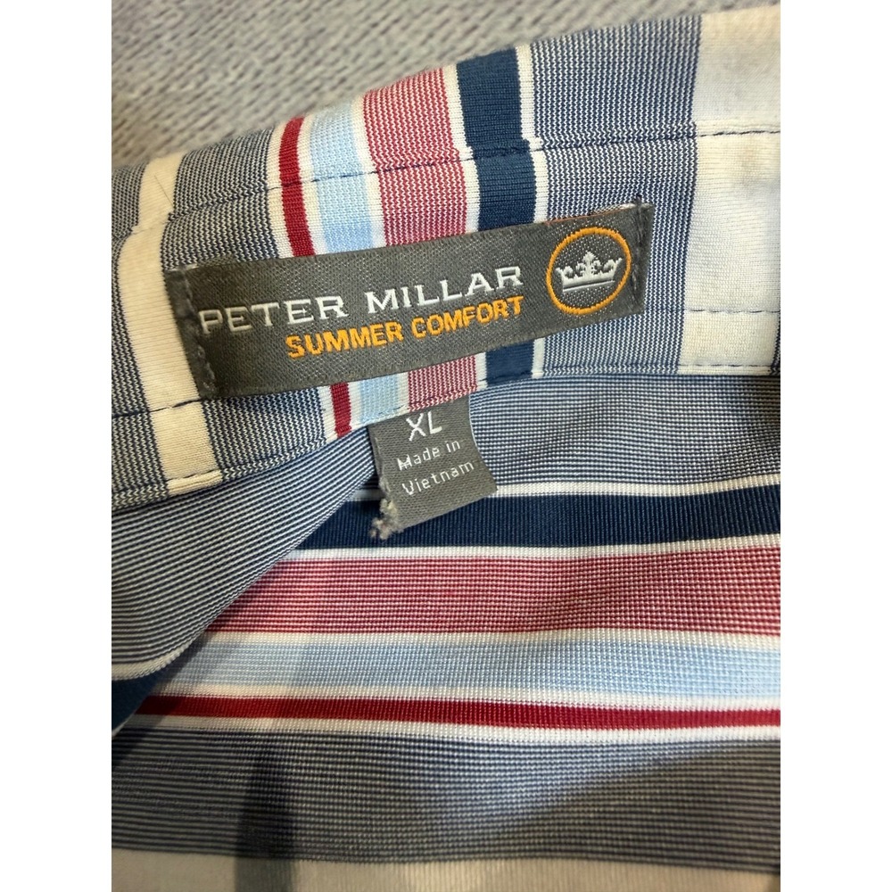 Peter Millar Summer Comfort Mens XL Striped Golf Polo Shirt Blue Red White - Picture 3 of 5